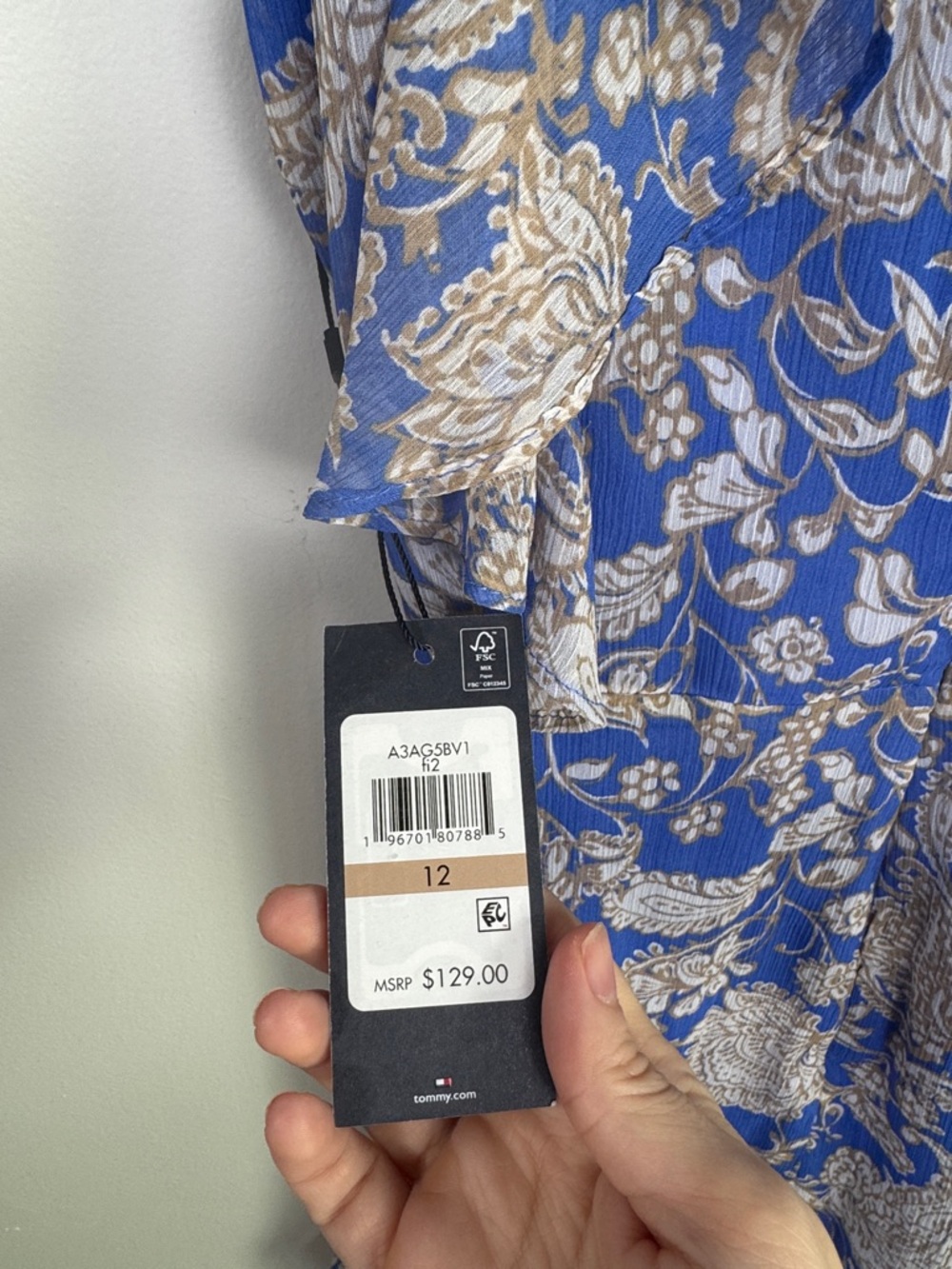 Tommy Hilfiger Paisley Ruffle Chiffon Dress NWT Blue Size 12 - Picture 8 of 9